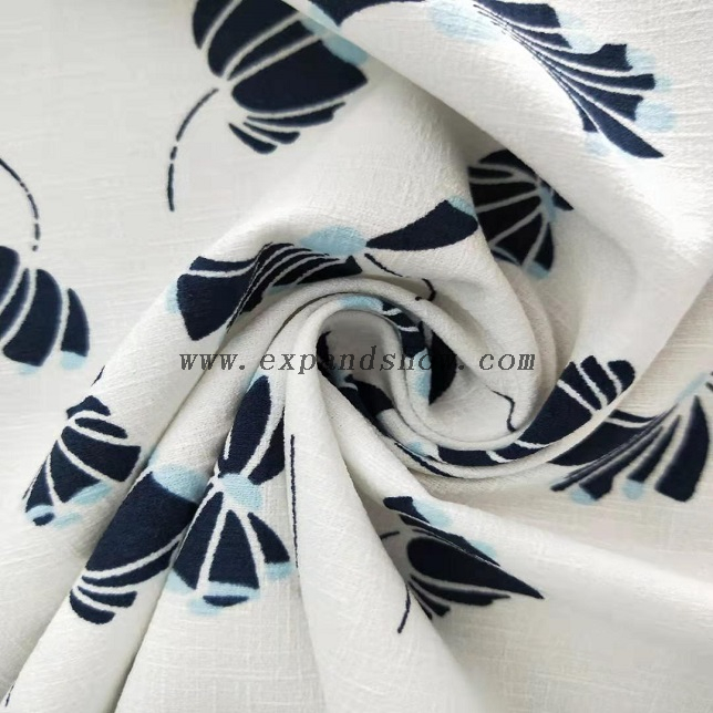 Fancy women dresses fabric polyester slub printed fabric 