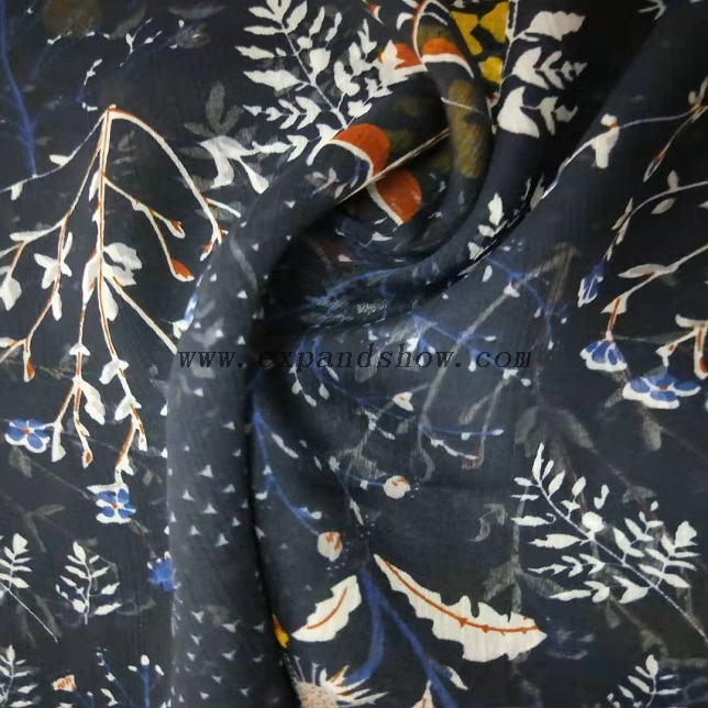 Fancy women dresses fabric polyester chiffon crinkle fabric printed 