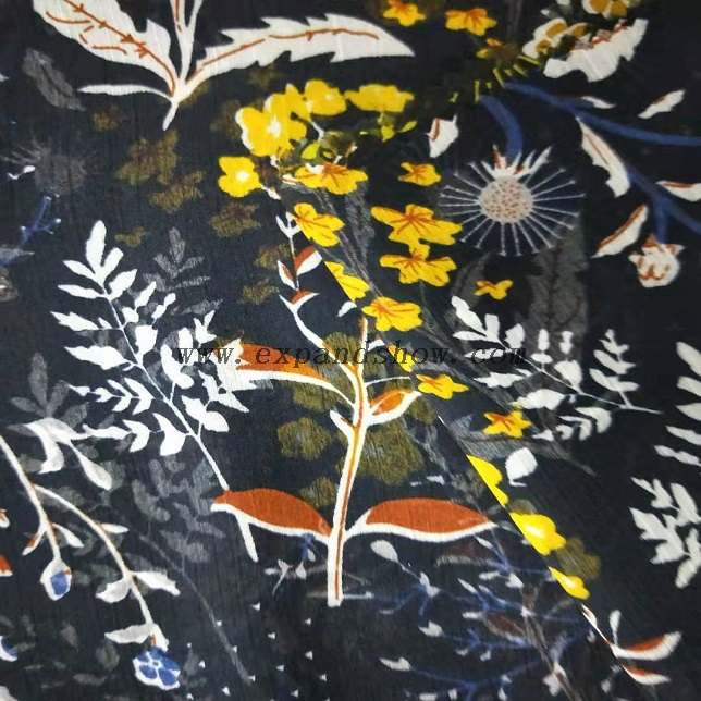 Fancy women dresses fabric polyester chiffon crinkle fabric printed 