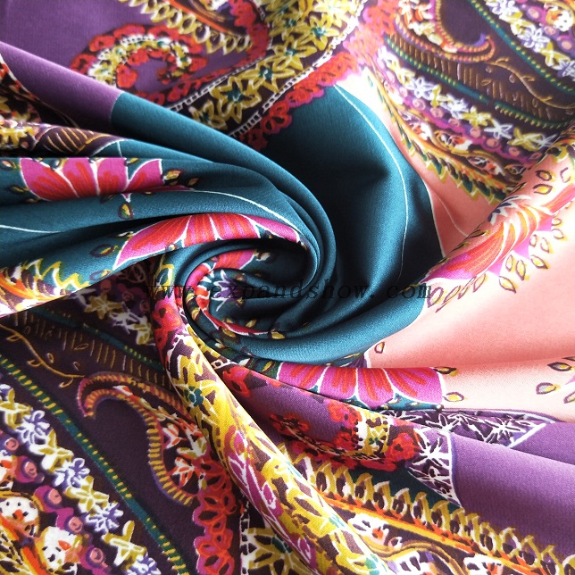 Fancy women dresses fabric polyester high quality satin spandex printed 