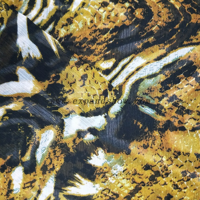 Fancy printed women dresses fabric polyester chiffon crinkle fabric 