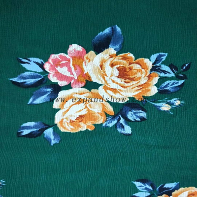 Fancy women dresses fabric polyester bark crinkle printed 